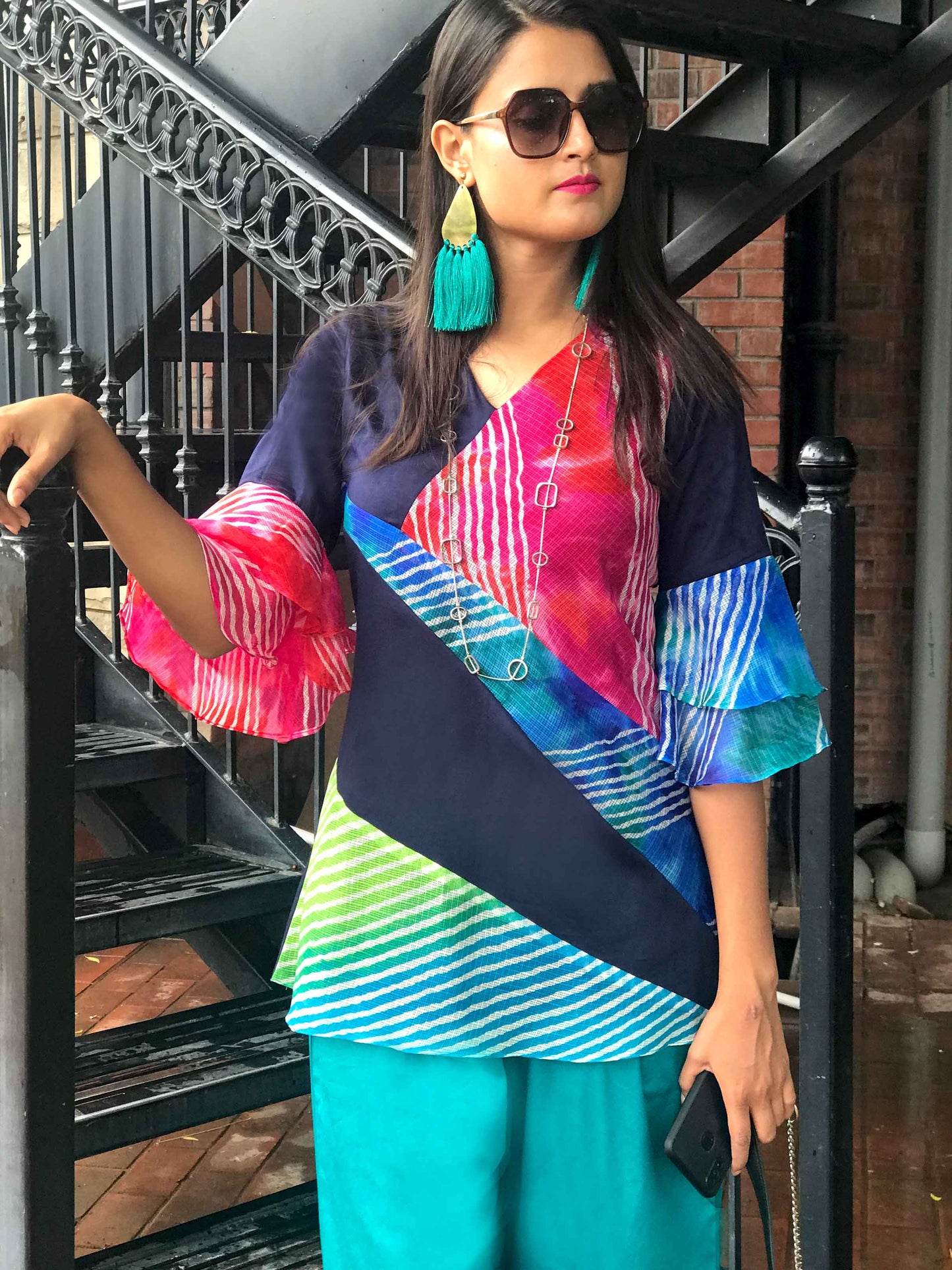 SAYLOR SANTORINI STRIPES SILK KOTA DORIA TUNIC