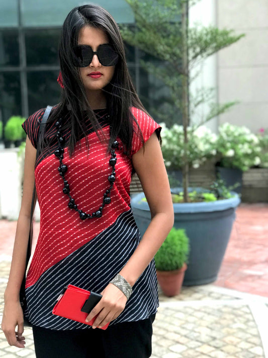 SAINA SANTORINI STRIPES SILK KOTA DORIA TUNIC