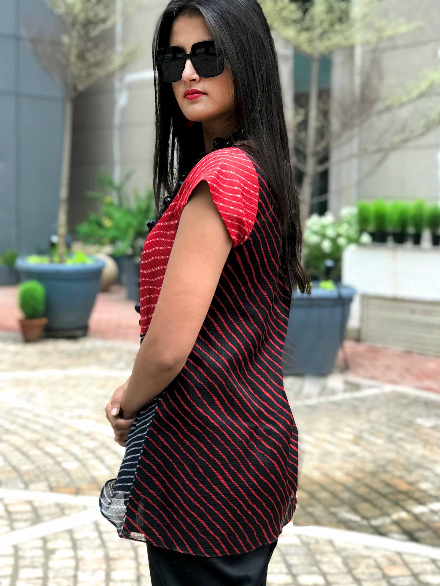 SAINA SANTORINI STRIPES SILK KOTA DORIA TUNIC
