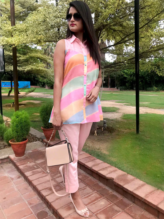 SHERYL SANTORINI STRIPES SILK KOTA DORIA TUNIC