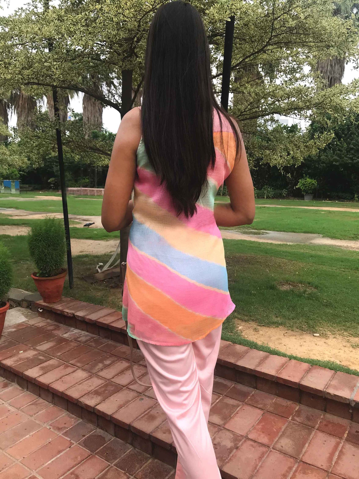 SHERYL SANTORINI STRIPES SILK KOTA DORIA TUNIC