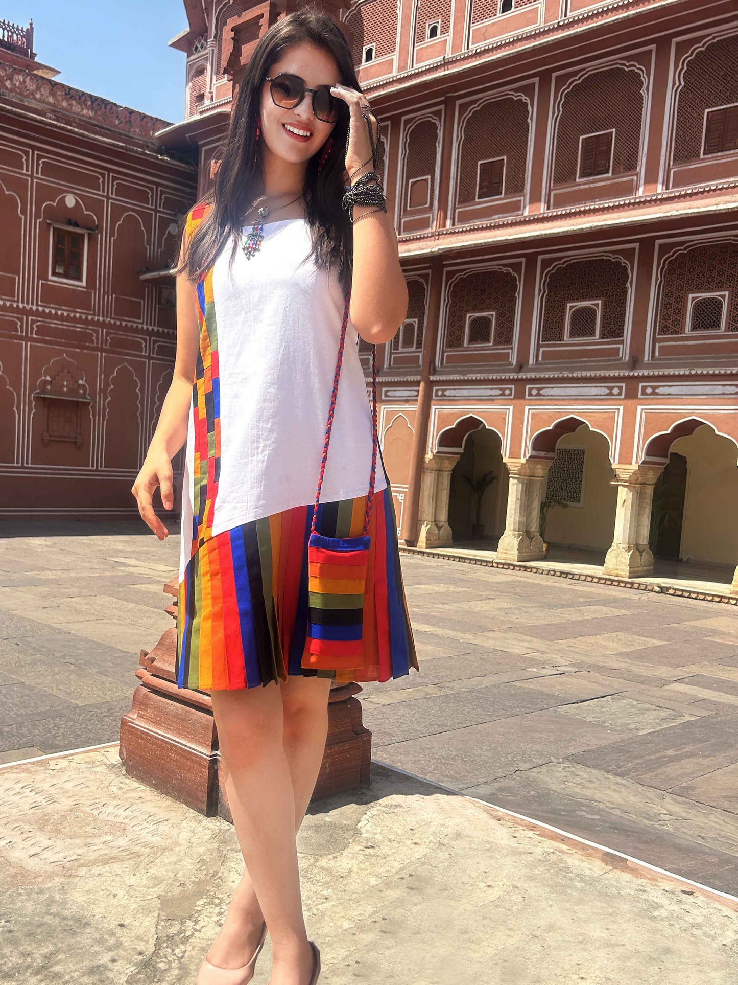 MHINA MASAI MARA HAND WOVEN COTTON PATCHWORK DRESS