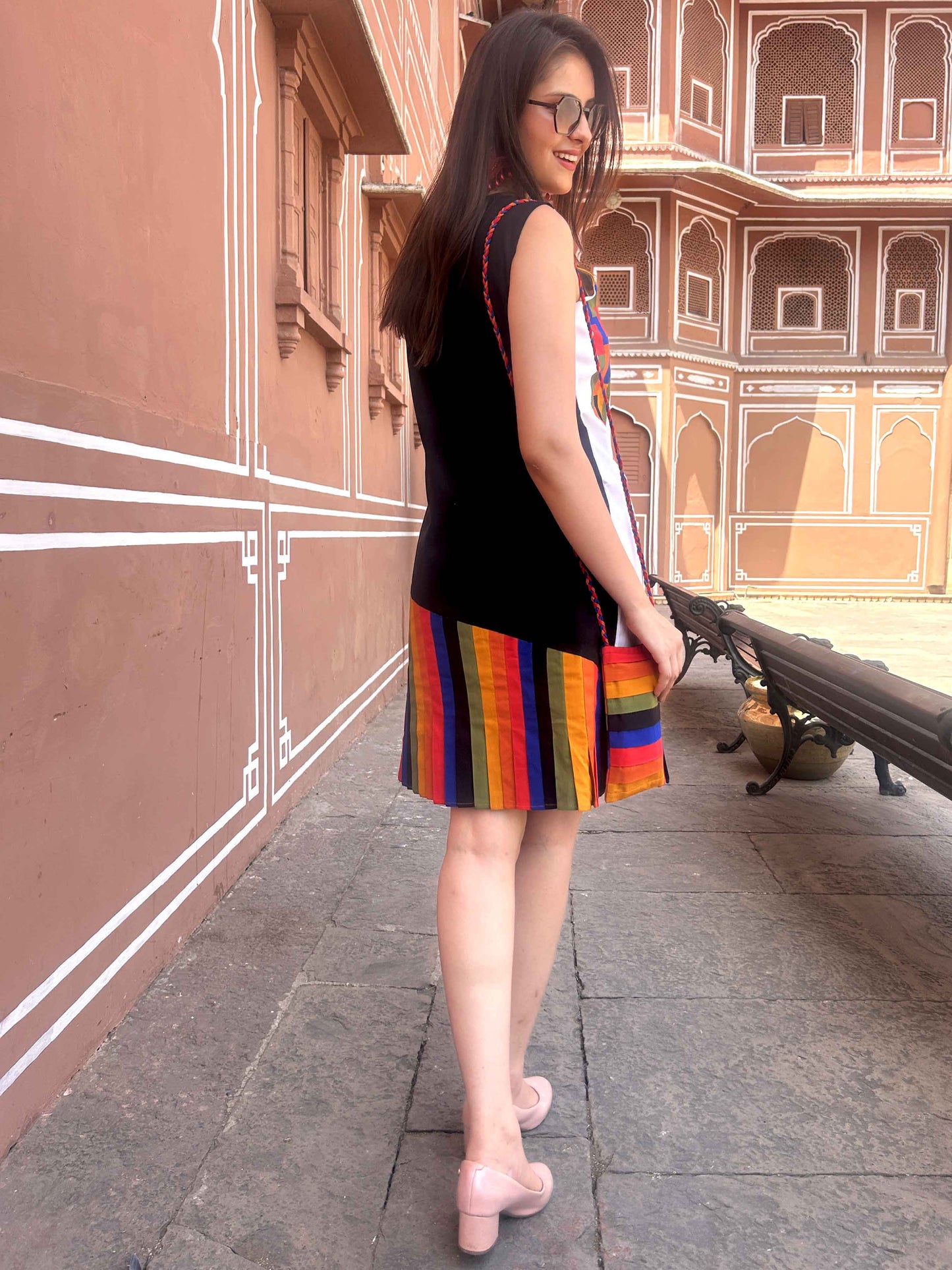 MHINA MASAI MARA HAND WOVEN COTTON PATCHWORK DRESS