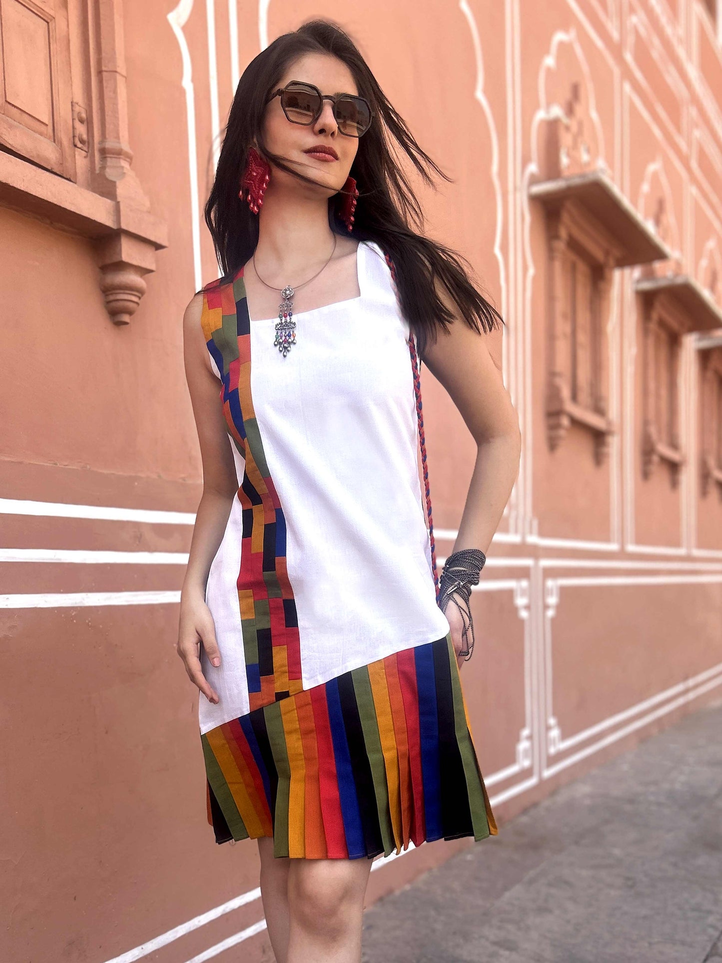 MHINA MASAI MARA HAND WOVEN COTTON PATCHWORK DRESS