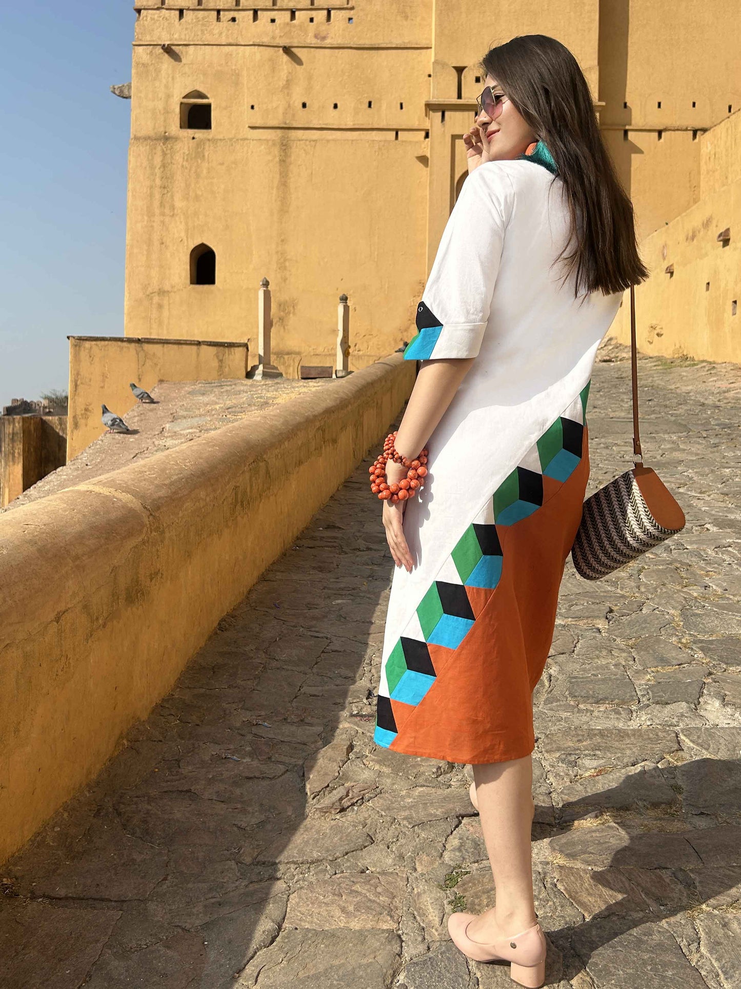 MIYANDA MASAI MARA HAND WOVEN COTTON PATCHWORK DRESS