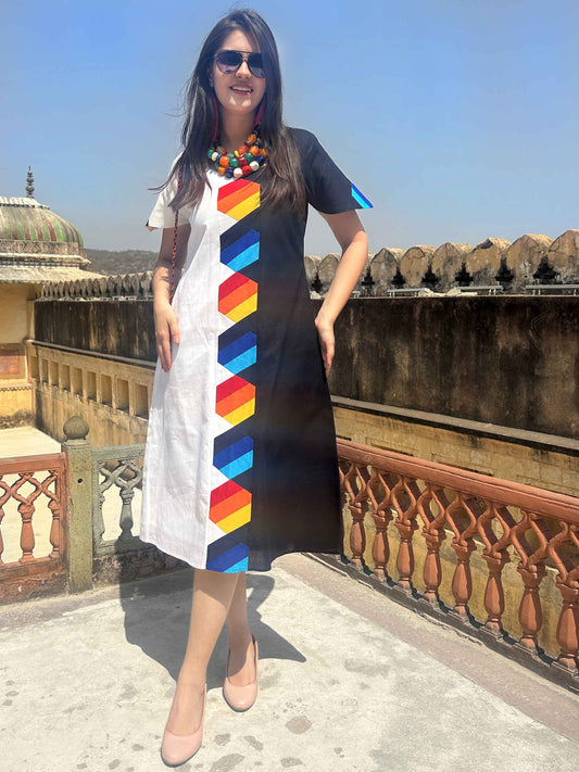 MONTSHO MASAI MARA HAND WOVEN COTTON PATCHWORK DRESS