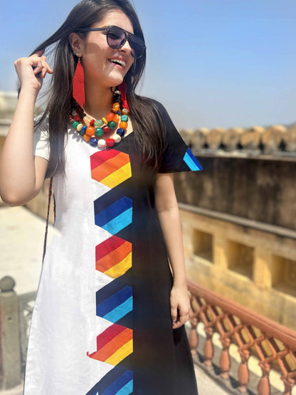 MONTSHO MASAI MARA HAND WOVEN COTTON PATCHWORK DRESS