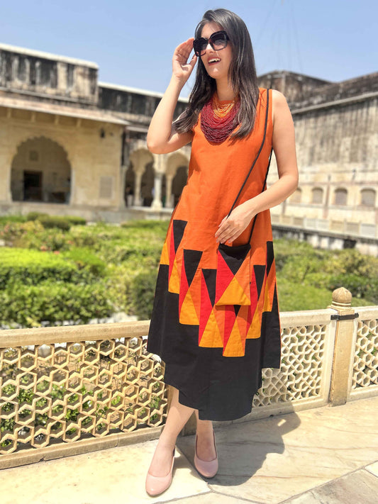 MERIA MASAI MARA HAND WOVEN COTTON PATCHWORK DRESS