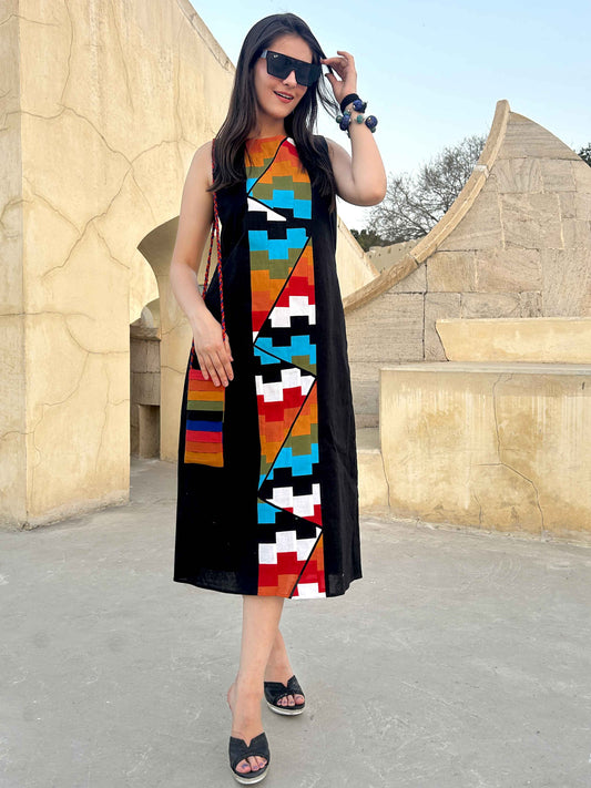 MASHAKA MASAI MARA HAND WOVEN COTTON PATCHWORK DRESS