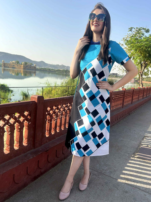 MEESHA MASAI MARA HAND WOVEN COTTON PATCHWORK DRESS