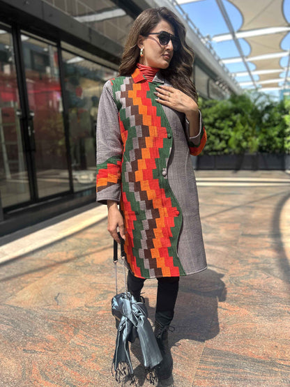 ANNABELLE VERMONT AUTUMN AZTEC PURE SILK PATCHWORK QUILTED JACKET