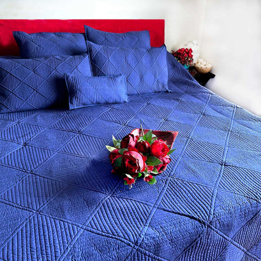 HOLLEY MEDITERRANEAN SERENITY PRUSSIAN BLUE QUILTED 6 PIECE BEDCOVER SET