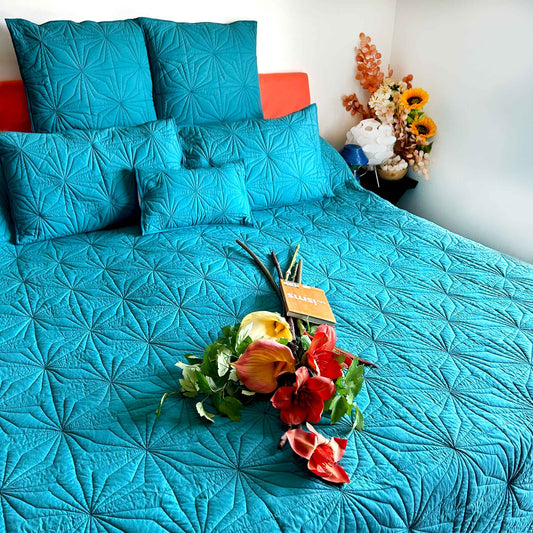 HANNAH MEDITERRANEAN SERENITY VIRIDIAN GREEN QUILTED 6 PIECE BEDCOVER SET