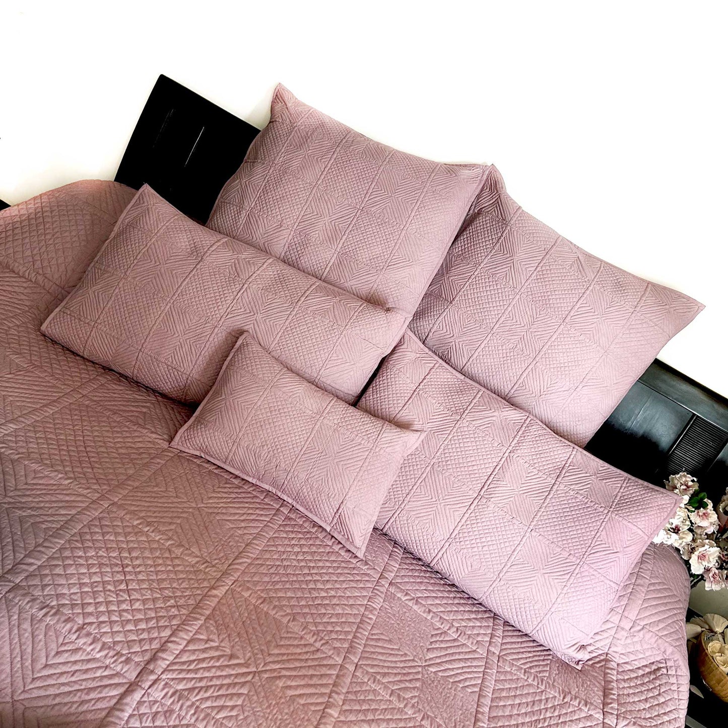 HEATHER MEDITERRANEAN SERENITY ROSY BEIGE QUILTED 6 PIECE BEDCOVER SET