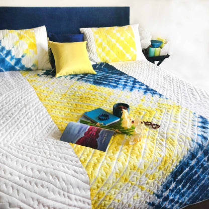 CYNTHIA  COLOUR CASCADE SHIBORI SHABANG QUILTED BEDCOVER SET
