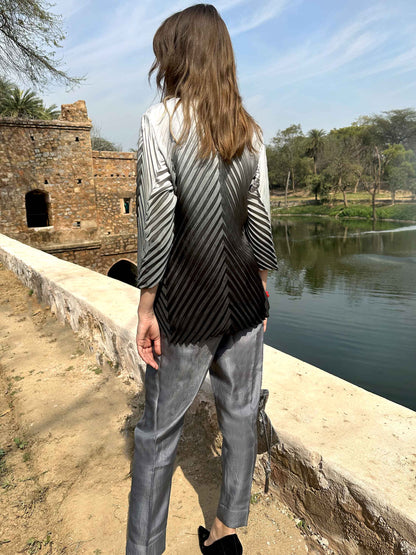 CHELSEA ANSEL ADAMS INSPIRED PURE SILK TESSELLATION TUNIC SET