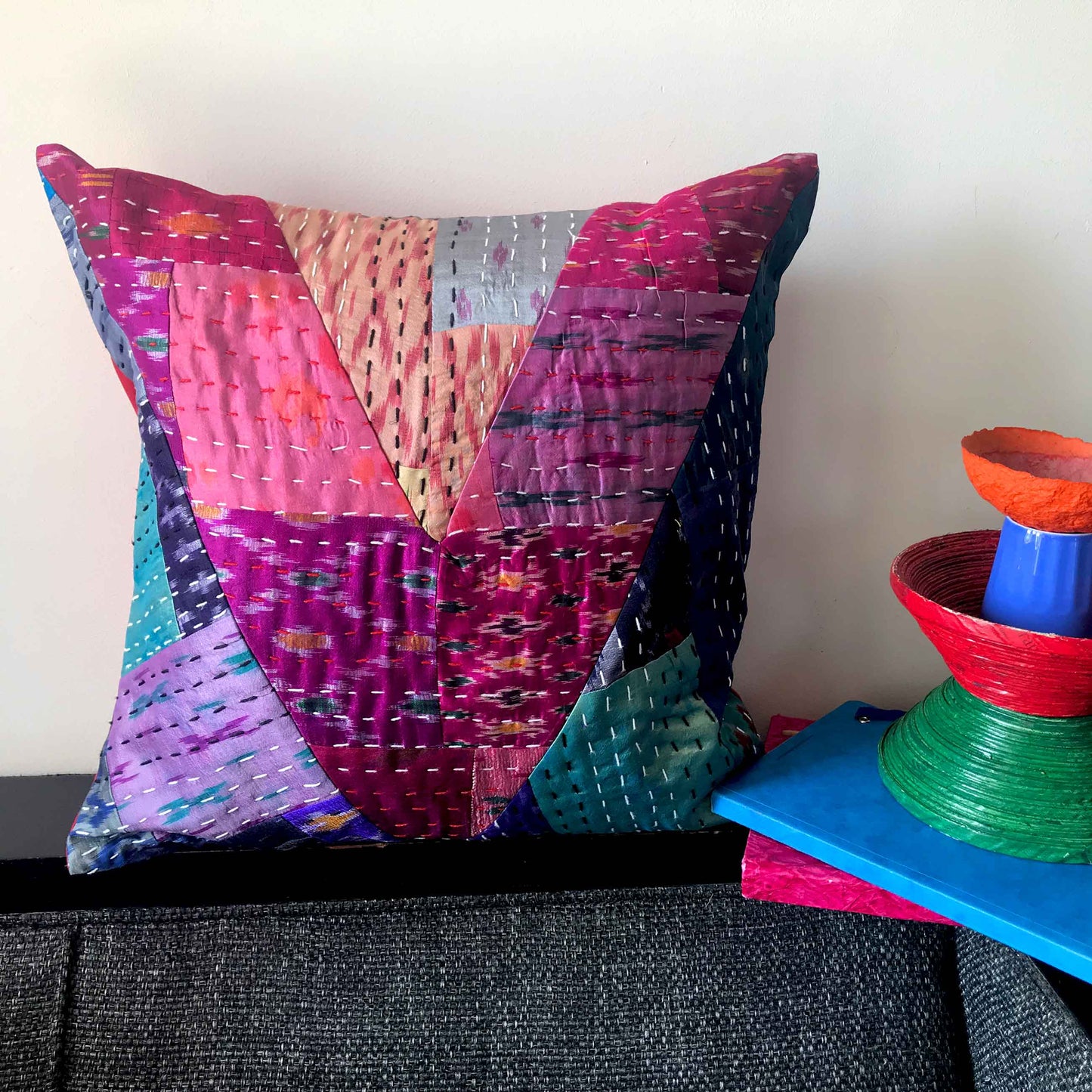 MYAH MURANO INSPIRED PATOLA SILK PATCHWORK  CUSHION COVER SET