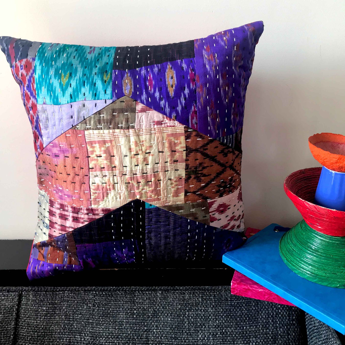 MYAH MURANO INSPIRED PATOLA SILK PATCHWORK  CUSHION COVER SET