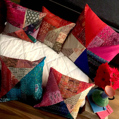MAXINE MURANO INSPIRED PATOLA SILK PATCHWORK  CUSHION COVER SET