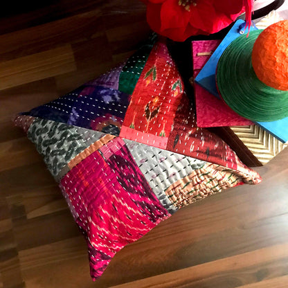 MAXINE MURANO INSPIRED PATOLA SILK PATCHWORK  CUSHION COVER SET