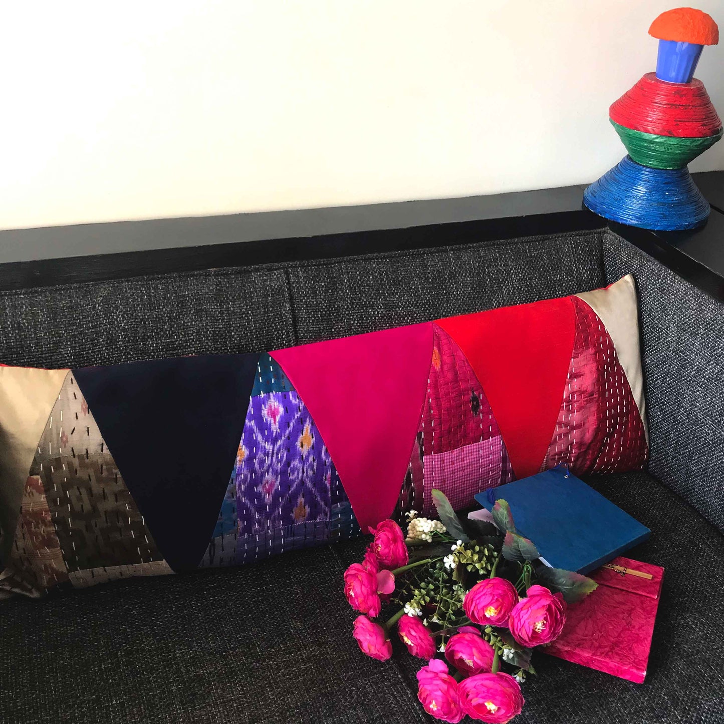 MELINA MURANO INSPIRED PATOLA SILK PATCHWORK  CUSHION COVER SET
