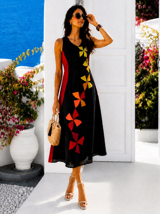 SHAUNA SONIA DELAUNAY INSPIRED HAND WOVEN COTTON PATCHWORK DRESS