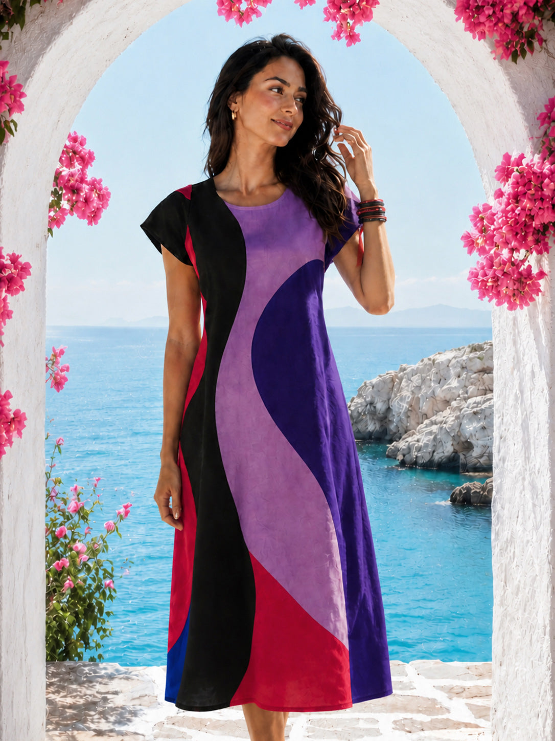 SOFIA SONIA DELAUNAY INSPIRED HAND WOVEN COTTON PATCHWORK DRESS