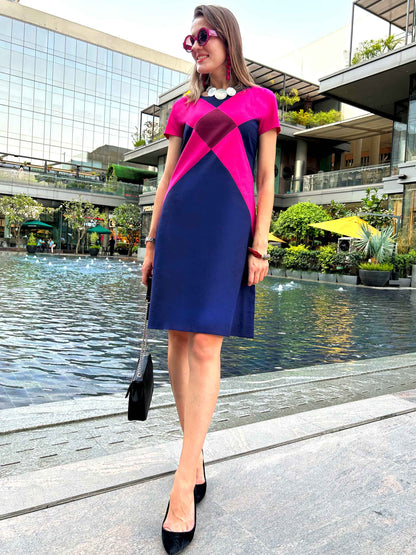 PEGGY CALIFORNIA COLORS HAND WOVEN COTTON PATCHWORK DRESS