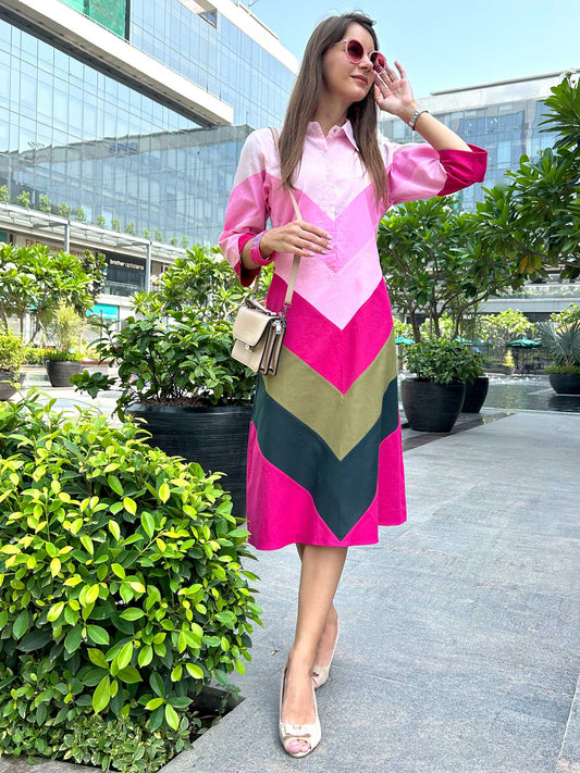 MELINDA CALIFORNIA COLORS HAND WOVEN COTTON PATCHWORK DRESS