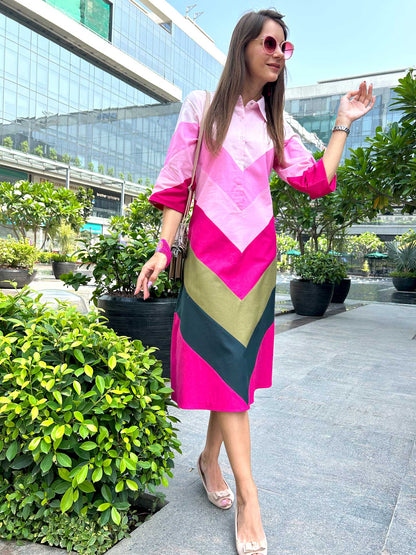 MELINDA CALIFORNIA COLORS HAND WOVEN COTTON PATCHWORK DRESS