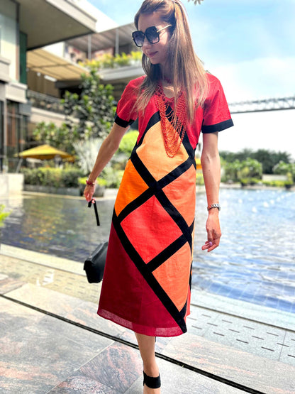 MILANI CALIFORNIA COLORS HAND WOVEN COTTON PATCHWORK DRESS