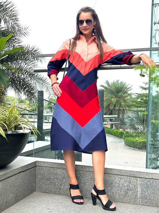 MILLIE CALIFORNIA COLORS HAND WOVEN COTTON PATCHWORK DRESS