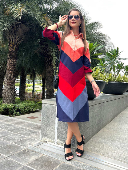 MILLIE CALIFORNIA COLORS HAND WOVEN COTTON PATCHWORK DRESS