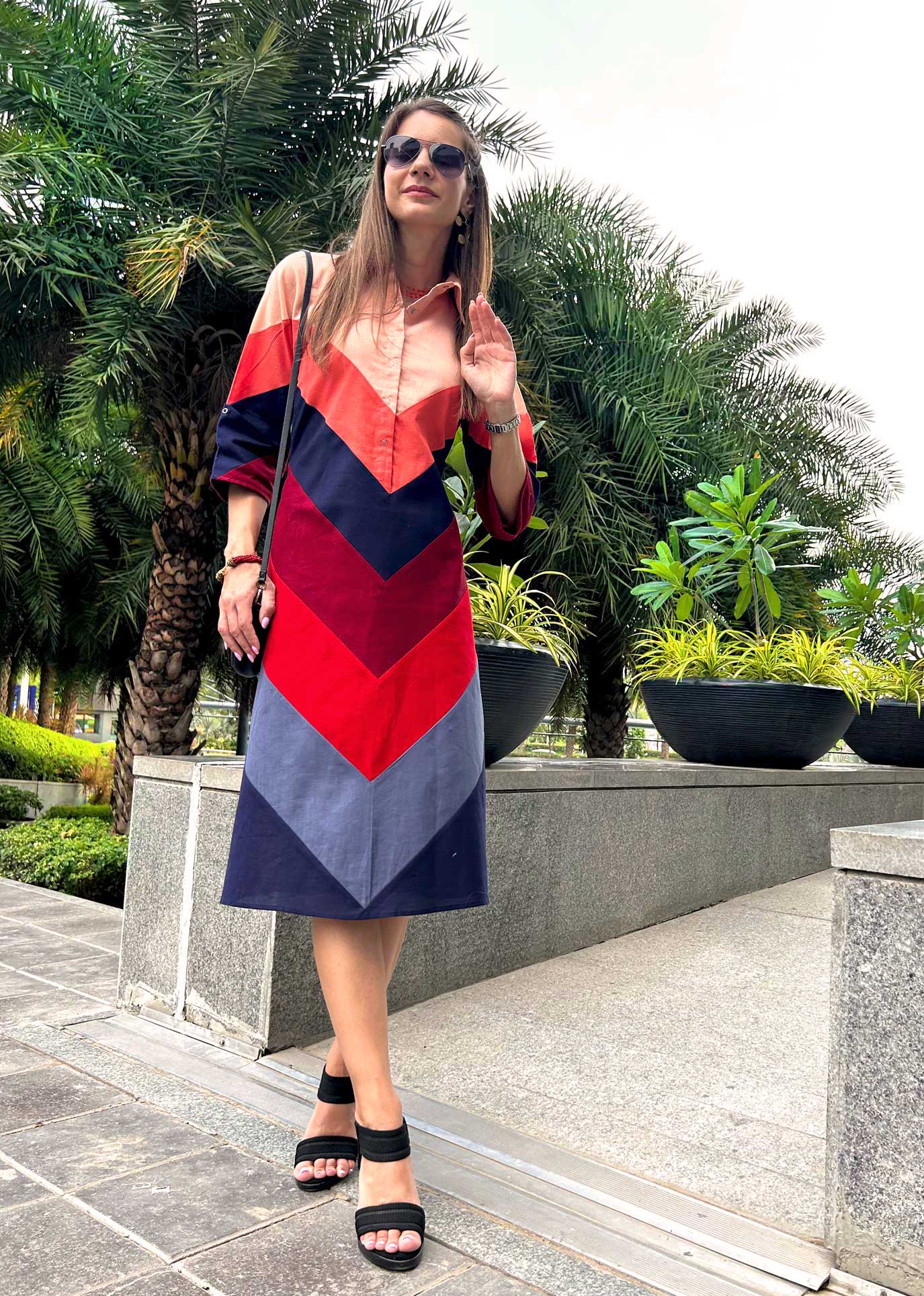 MILLIE CALIFORNIA COLORS HAND WOVEN COTTON PATCHWORK DRESS