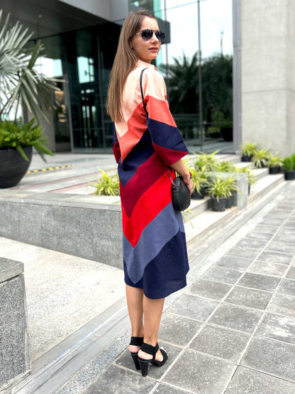 MILLIE CALIFORNIA COLORS HAND WOVEN COTTON PATCHWORK DRESS