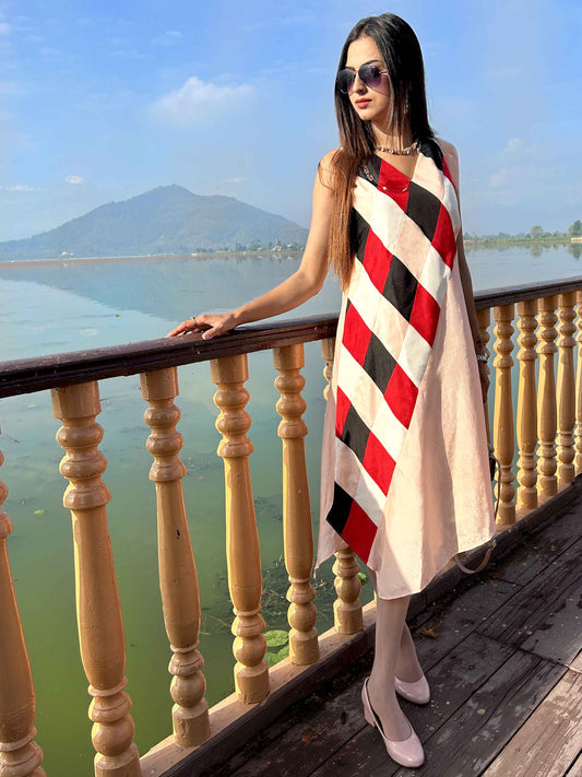 DEBBIE FESTIVE FLAMBOYANCE PURE SILK PATCHWORK DRESS