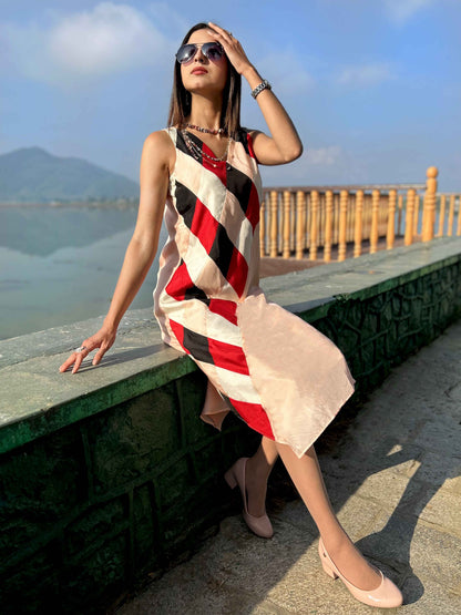 DEBBIE FESTIVE FLAMBOYANCE PURE SILK PATCHWORK DRESS