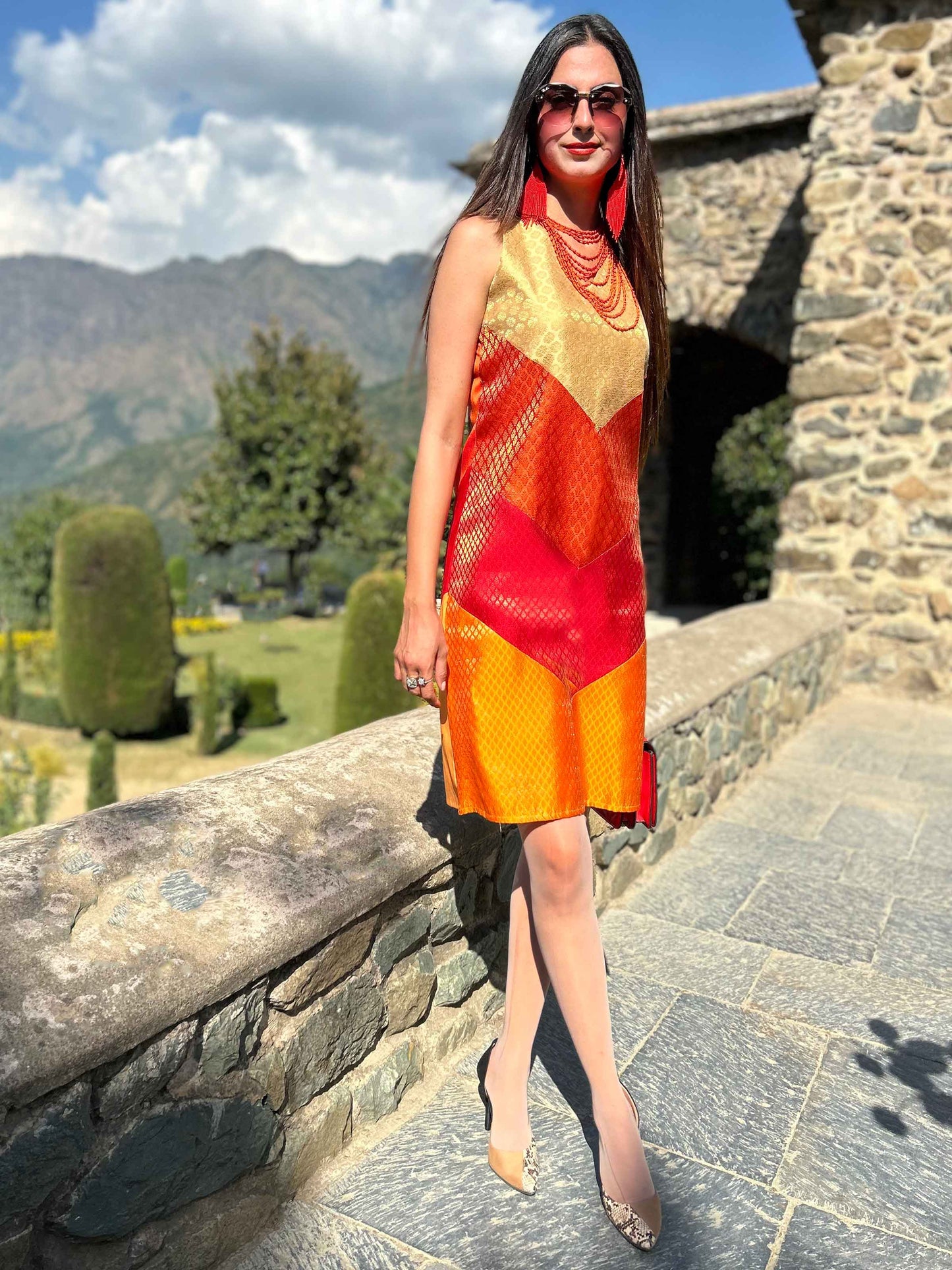 DEANNA FESTIVE FLAMBOYANCE BROCADE DRESS
