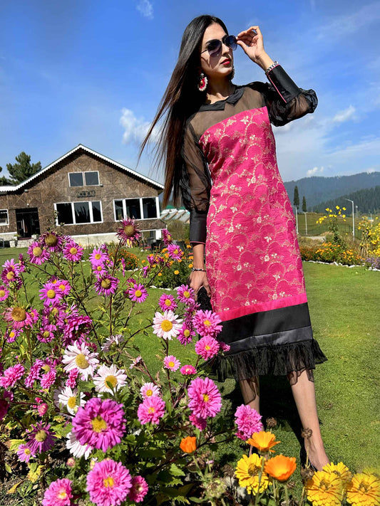 DOROTHY FESTIVE FLAMBOYANCE SILK BROCADE  DRESS
