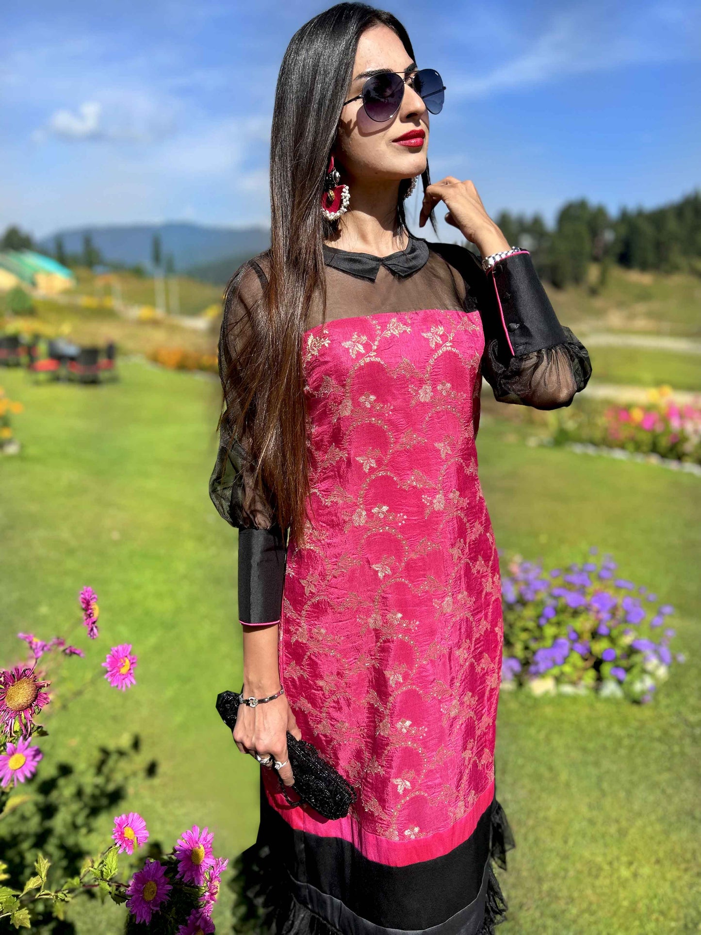 DOROTHY FESTIVE FLAMBOYANCE SILK BROCADE  DRESS