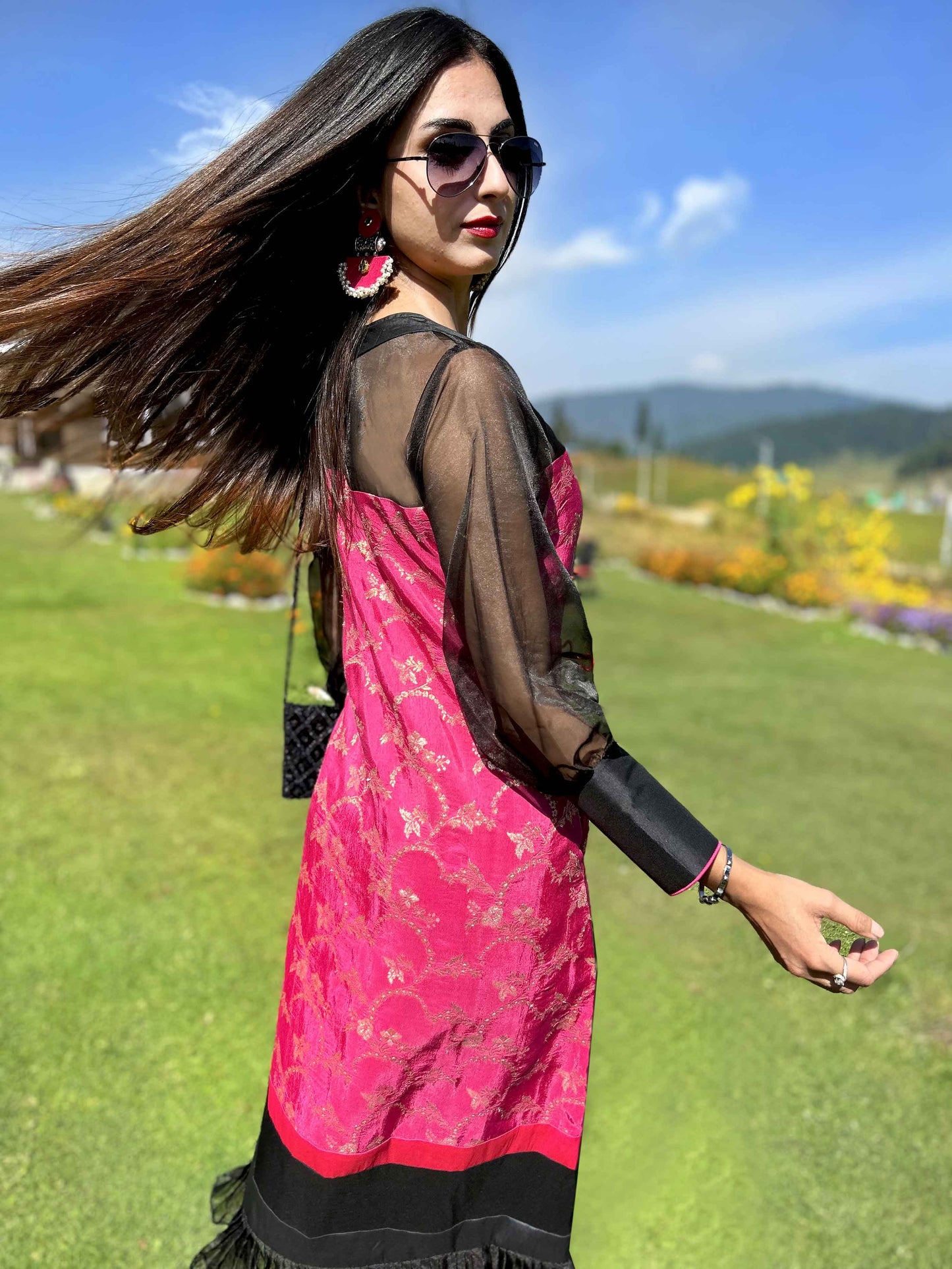 DOROTHY FESTIVE FLAMBOYANCE SILK BROCADE  DRESS