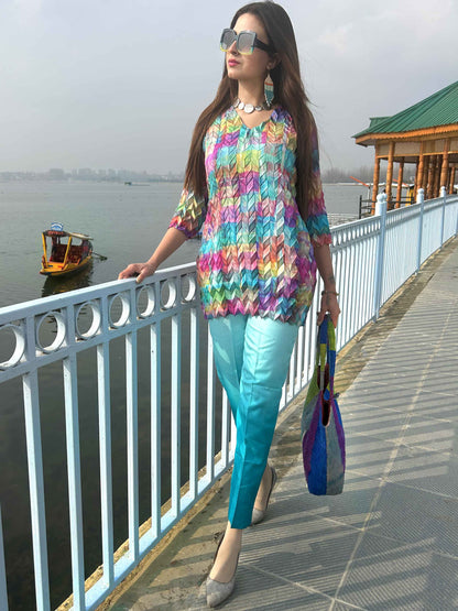 DORRIS FESTIVE FLAMBOYANCE PURE SILK TESSELLATION TUNIC SET