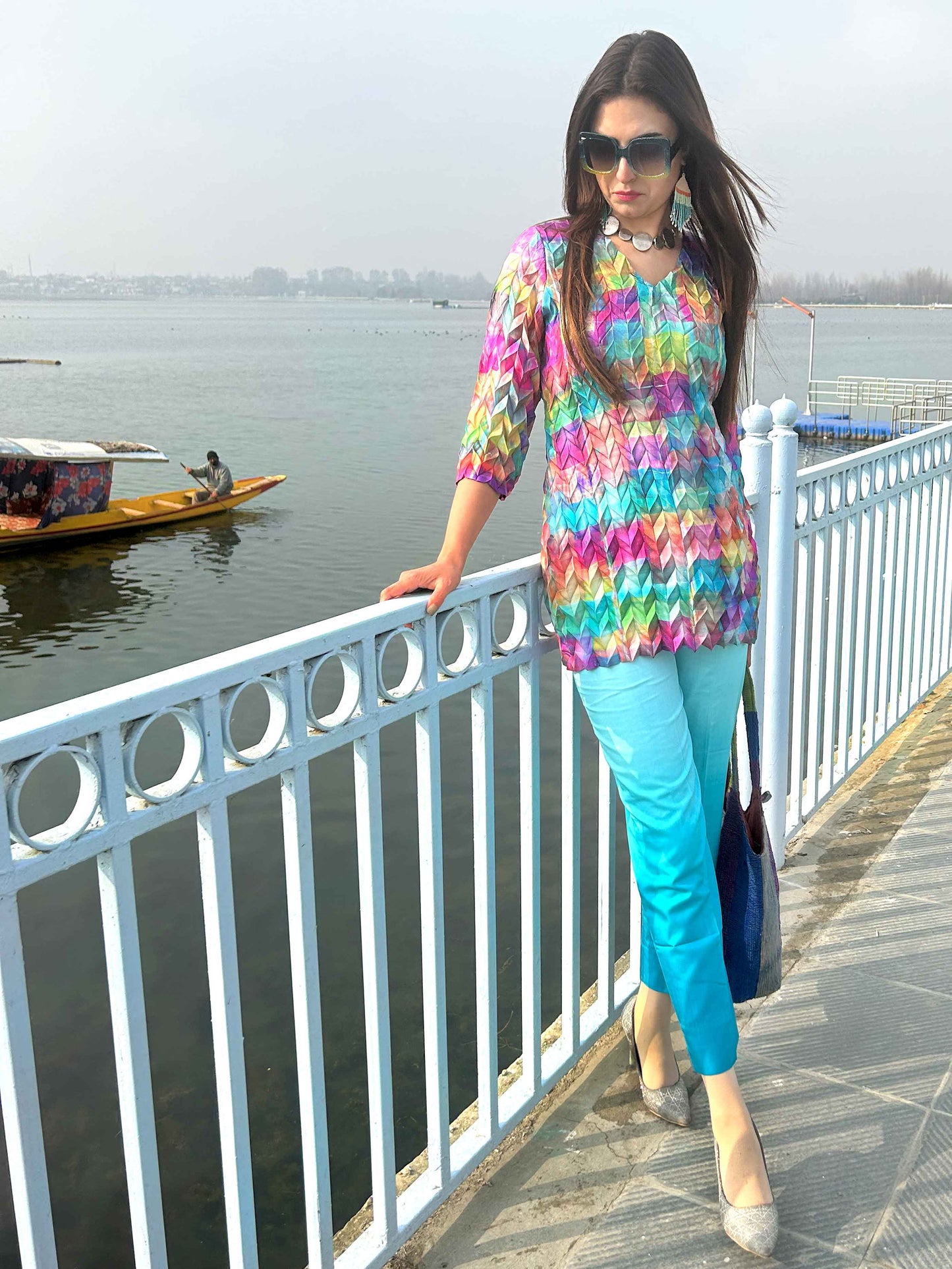 DORRIS FESTIVE FLAMBOYANCE PURE SILK TESSELLATION TUNIC SET