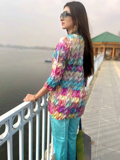DORRIS FESTIVE FLAMBOYANCE PURE SILK TESSELLATION TUNIC SET