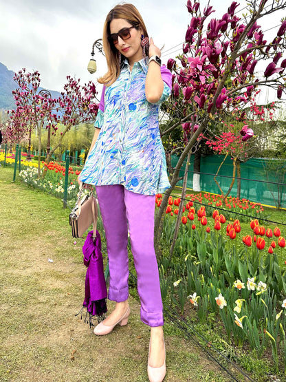 LILLY GORGEOUS KASHMIR WATER MARBLED PURE SILK TUNIC SET