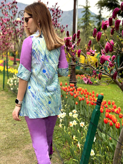 LILLY GORGEOUS KASHMIR WATER MARBLED PURE SILK TUNIC SET