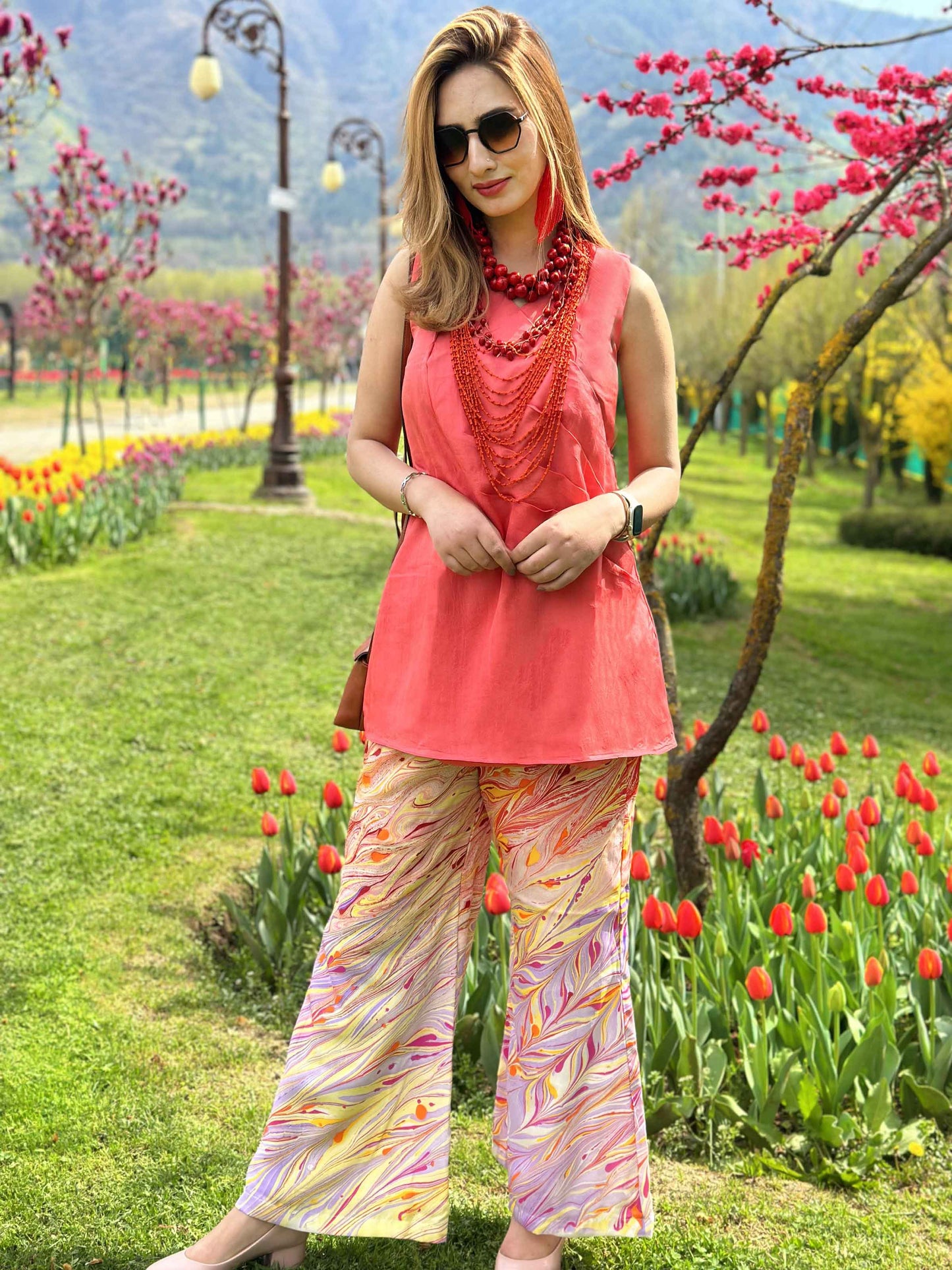 LAINEY GORGEOUS KASHMIR WATER MARBLED PURE SILK TUNIC SET