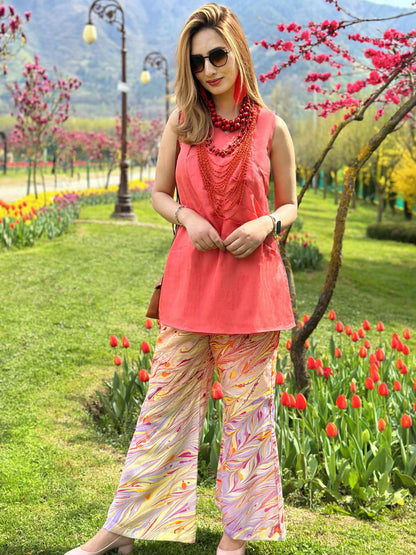 LAINEY GORGEOUS KASHMIR WATER MARBLED PURE SILK TUNIC SET