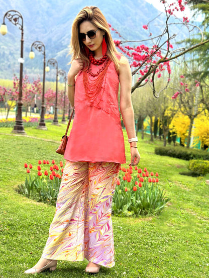 LAINEY GORGEOUS KASHMIR WATER MARBLED PURE SILK TUNIC SET