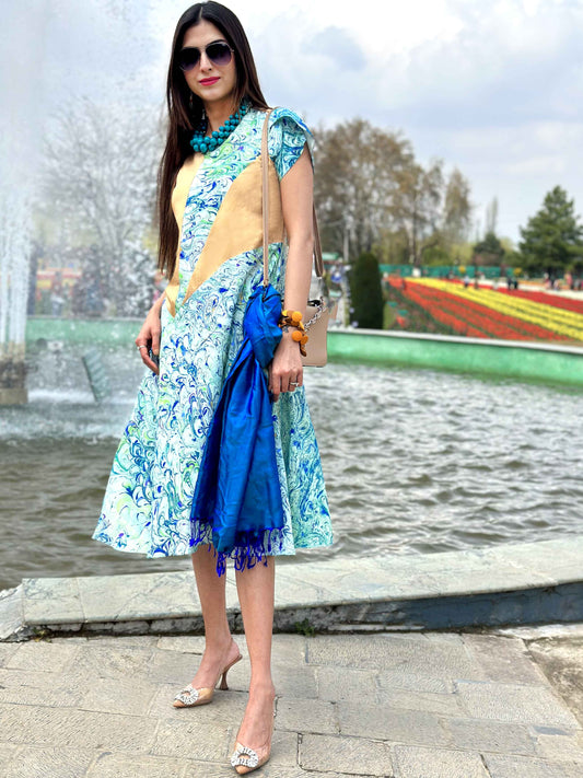 LOUISE GORGEOUS KASHMIR WATER MARBLED PURE SILK DRESS